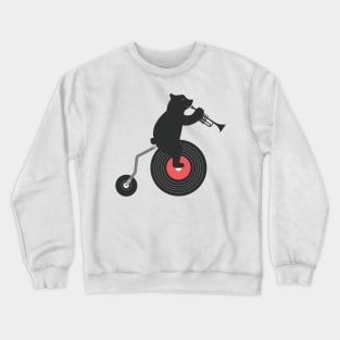 Black Bear with his Trumpet on Penny farthing Bike Crewneck Sweatshirt